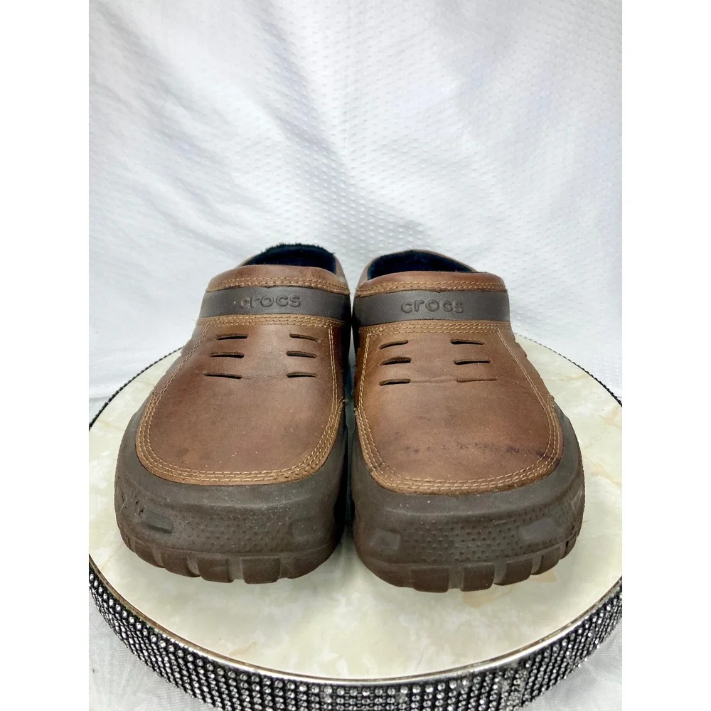 Crocs Leather Yukon Sport Clog Men 13 Brown Comfort Rugged Slip On Outdoor Mules